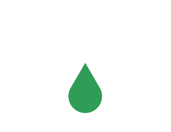 The chosen mark in white with a green drop, on black