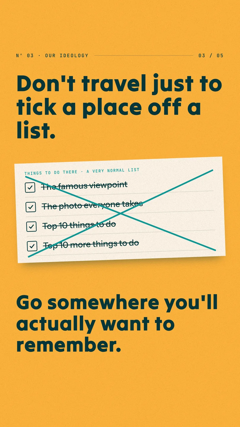 A checklist with the tourist items struck out