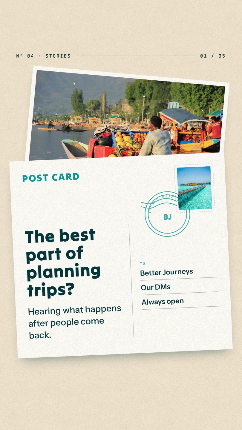 A story drawn as a postcard addressed to Better Journeys