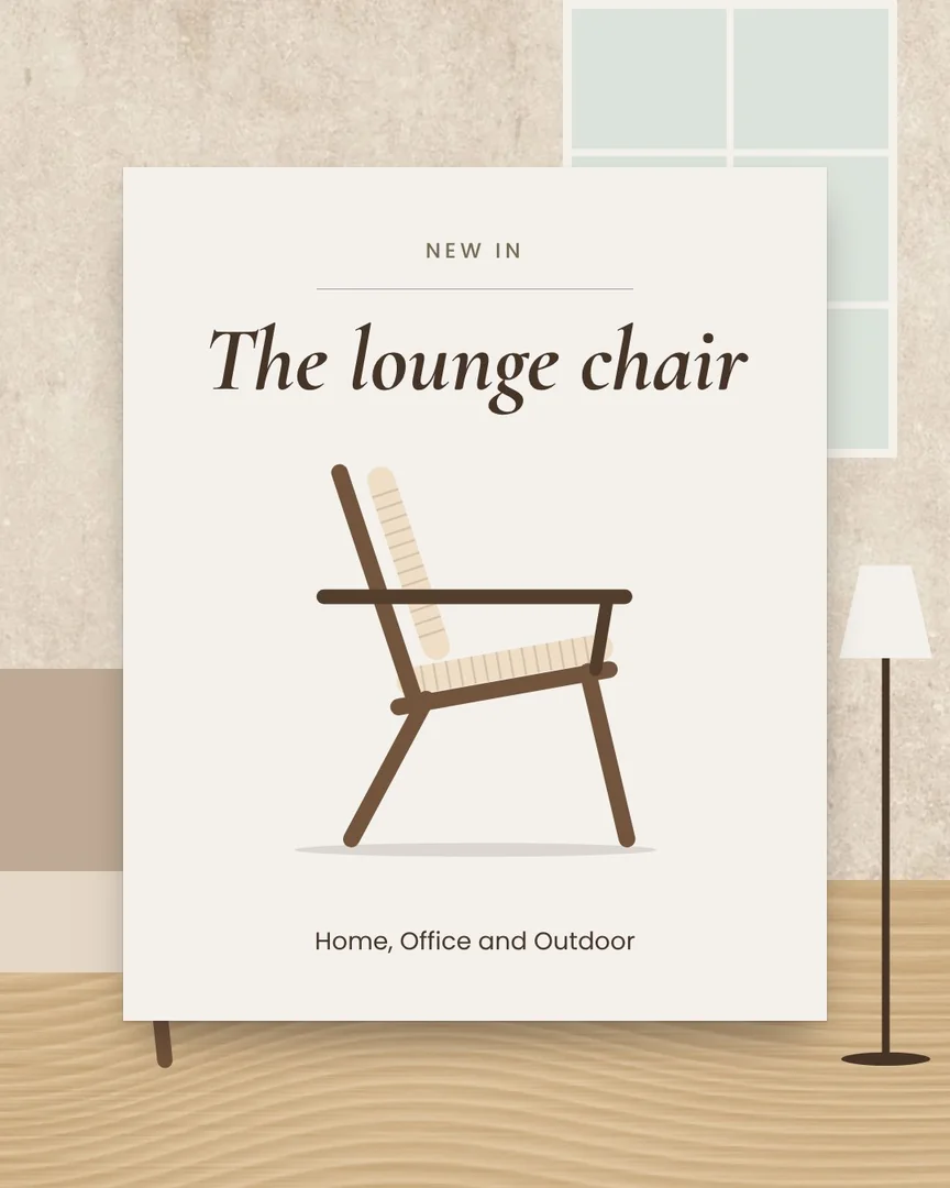 A lounge chair on a card in front of a room