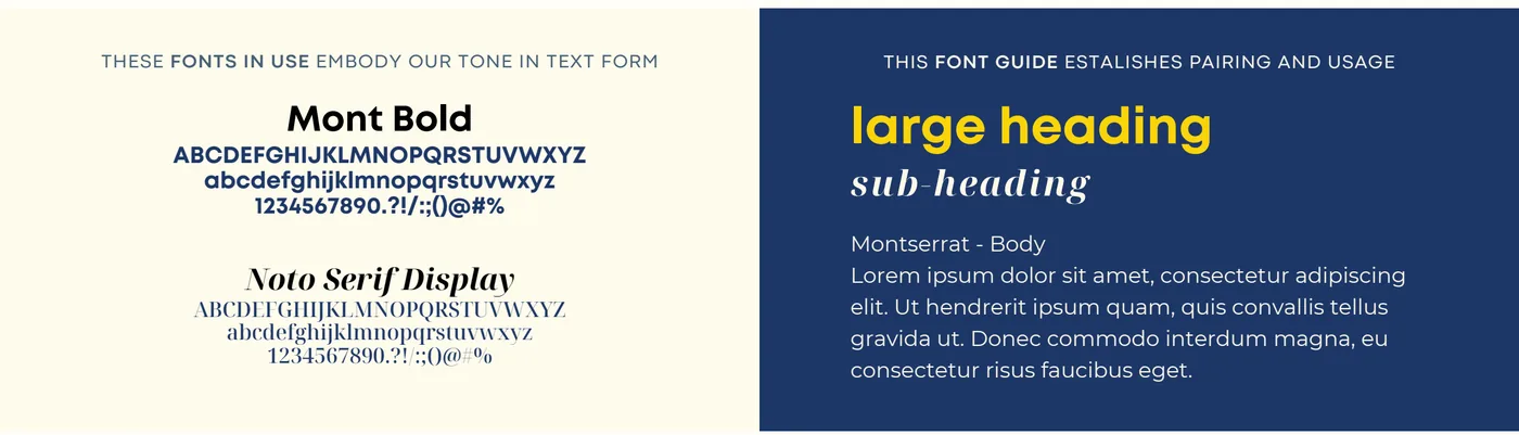 The type system: Mont Bold, Noto Serif Display and Montserrat